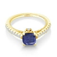 thumbnail image 2 of Gem Stone King 18K Yellow Gold Plated Silver Blue Lapis and White Created Sapphire Engagement Ring for Women (1.27 Cttw, Cushion 6MM, Gemstone Birthstone, Available in Size 5, 6, 7, 8, 9), 2 of 5