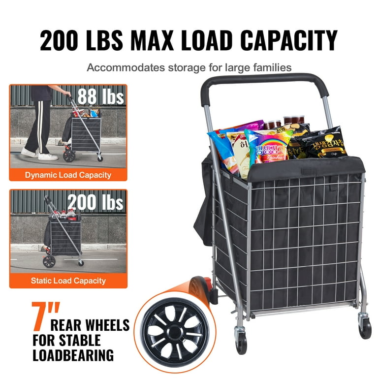 Heavy-Duty Foldable Shopping Cart With Double Basket & Swivel Wheels - 200 Lbs Capacity, Waterproof, Ideal For Groceries, Laundry & More
