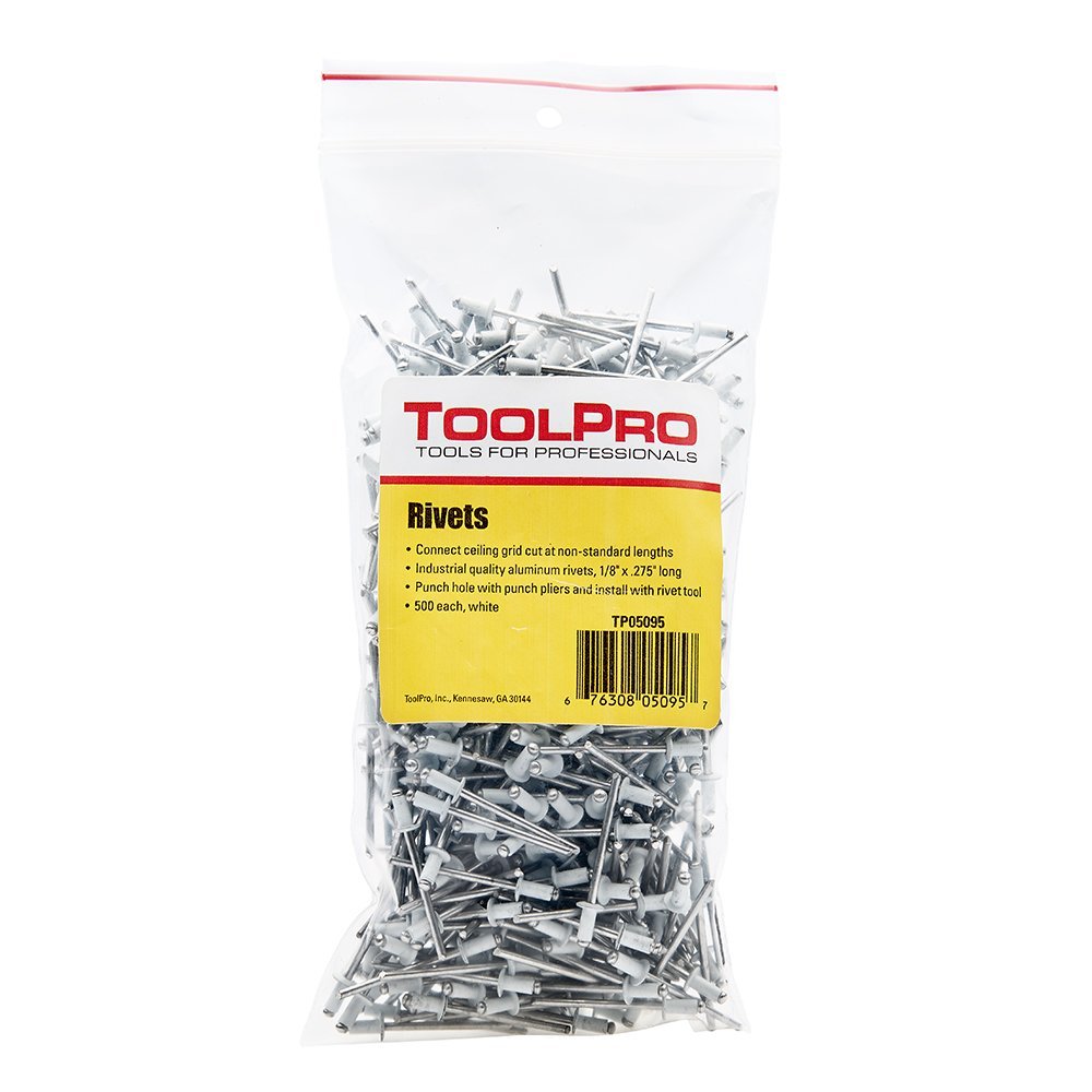 ToolPro Pop Rivets for Ceilings, White, 1/8' (500 Pack)