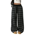 thumbnail image 2 of Women'S Plaid Checkered Pants Flannel Pajama Pants Lounge Wide Leg Baggy Sweatpants with Pockets Black S, 2 of 9