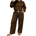 thumbnail image 4 of Women's Fleece 2 Piece Tracksuit Outfits Oversized Cropped Sweatshirt Wide Leg Sweatpants Workout Loungewear Fall Winter Jogging Outfit Brown, 4 of 9