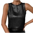 thumbnail image 3 of Women's Shiny Tank Top Solid Color Round Neck Sleeveless Casual Summer Tops Tank Shirts Loose Fit Shiny Blouses Wedding Vest Black L, 3 of 9