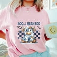 thumbnail image 3 of Moo I Mean Boo Cow Halloween T-Shirt, Funny Highland Cow Ghost Costume Tee, Blue Patchwork Cow Graphic Shirt, Cute Farm Spooky Gift, 3 of 7