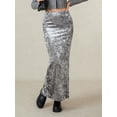 thumbnail image 2 of Biezeib Women Velvet Skirt Casual Solid Color Fashionable Split Long Skirt for Work Streetwear Clubwear, 2 of 6