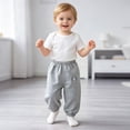 thumbnail image 2 of Toddler 18-24 Months Boys Cargo Joggers Pants Drawstring Jogging Pants Elastic Waist Trousers 6-12 Months 12-24 Months 2T 3T 4T 5T 6T 7T 8T 9T Children Light Gray School Uniform Pants, 2 of 8