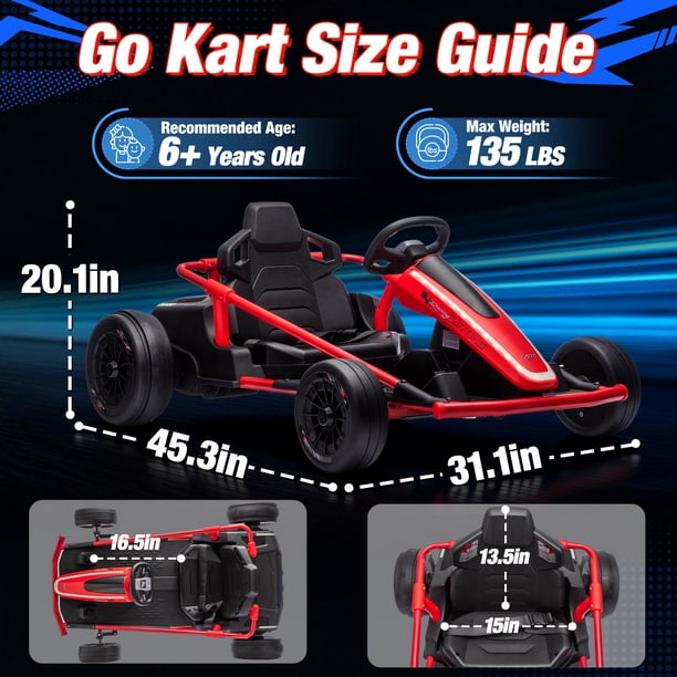 Joyracer 24V 14Ah Kids Electric Go Kart, Up to 10 MPH, 3 Speed