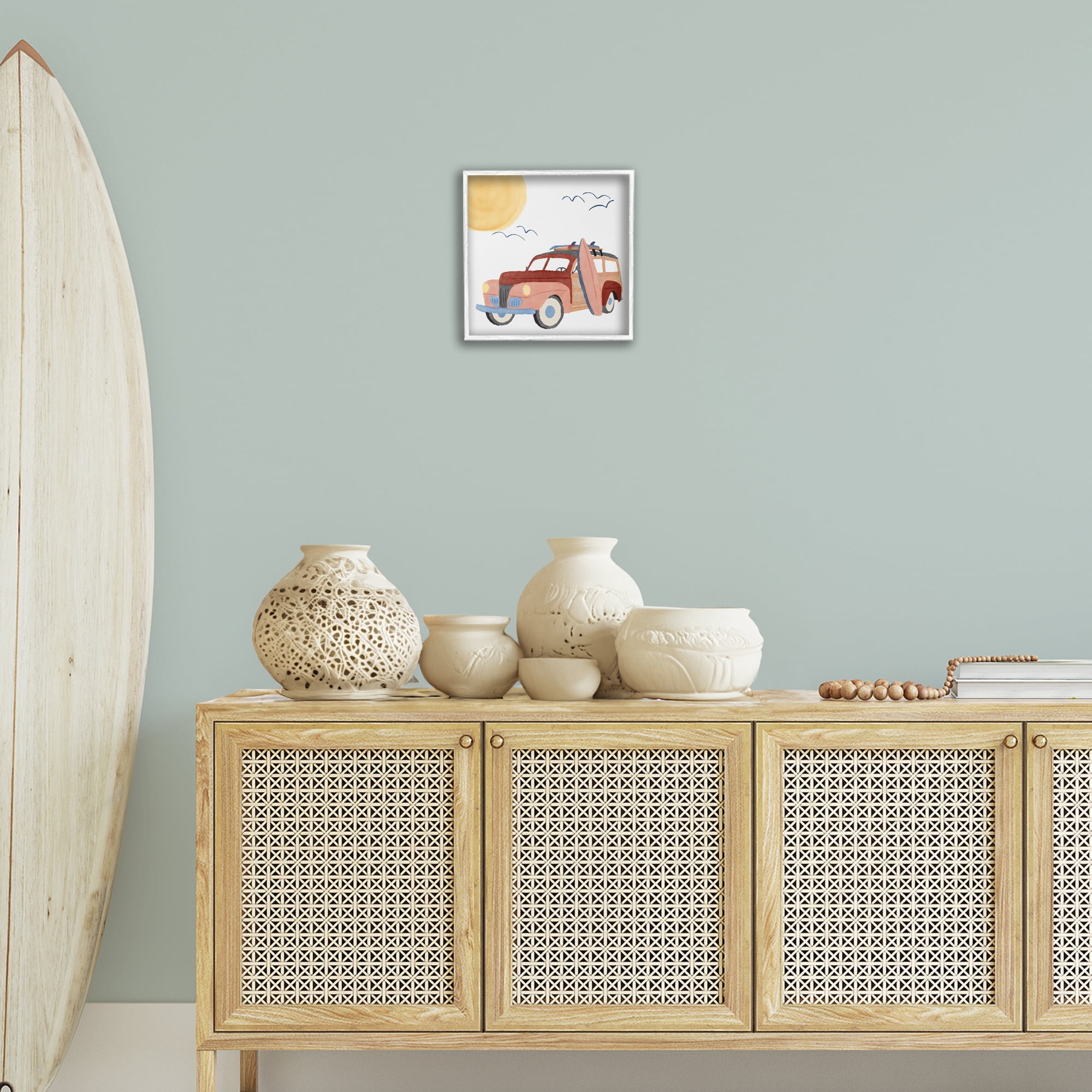 Stupell Industries Summer Surf Wagon Transportation Painting White Framed Art Print Wall Art, 12 x 12