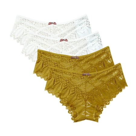 Cotton Seamless Underwear Women Lace Thongs for Women  Seamless Ladies Thong Briefs Underwear Lace Panties Plus Size Underpant Lace Thongs for Women 4 Pack Womens Underwear Yellow L