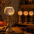 thumbnail image 4 of Byndra Fall White Pumpkin Candle Holder, Distressed Wood Pedestal Tealight Stand with Scalloped Rim, Vintage Thanksgiving Table Decor for Mantel, Dining Table, Entryway, 4 of 7