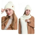 thumbnail image 4 of Xfvqtps Women Hat Scarf Glove Set Knit Plush Pompom Solid Color Touchscreen Winter Warm Stretchy Extended Beanie Neck Warmer Gloves Set White, 4 of 5