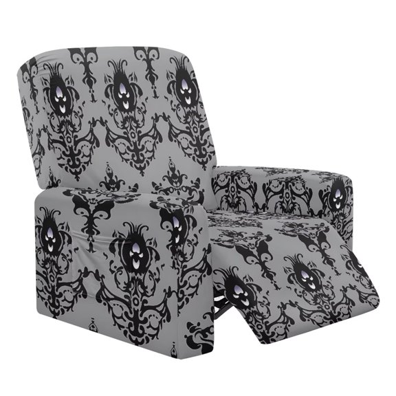 HUIACONG Gray Spooky Damask Print 4-Piece Recliner Chair Slipcovers, Side Pocket Wrinkle Free Soft Stretchy Fabric, No Tools Needed Anti-Slip Furniture Protector for Living Room