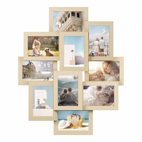 SONGMICS Collage Picture Frames, 4x6 Picture Frames Collage for Wall Decor, 10 Pack Photo Collage Frame for Gallery, Multi Family Picture Frame Set, Glass Front, Assembly Required, Natural Beige