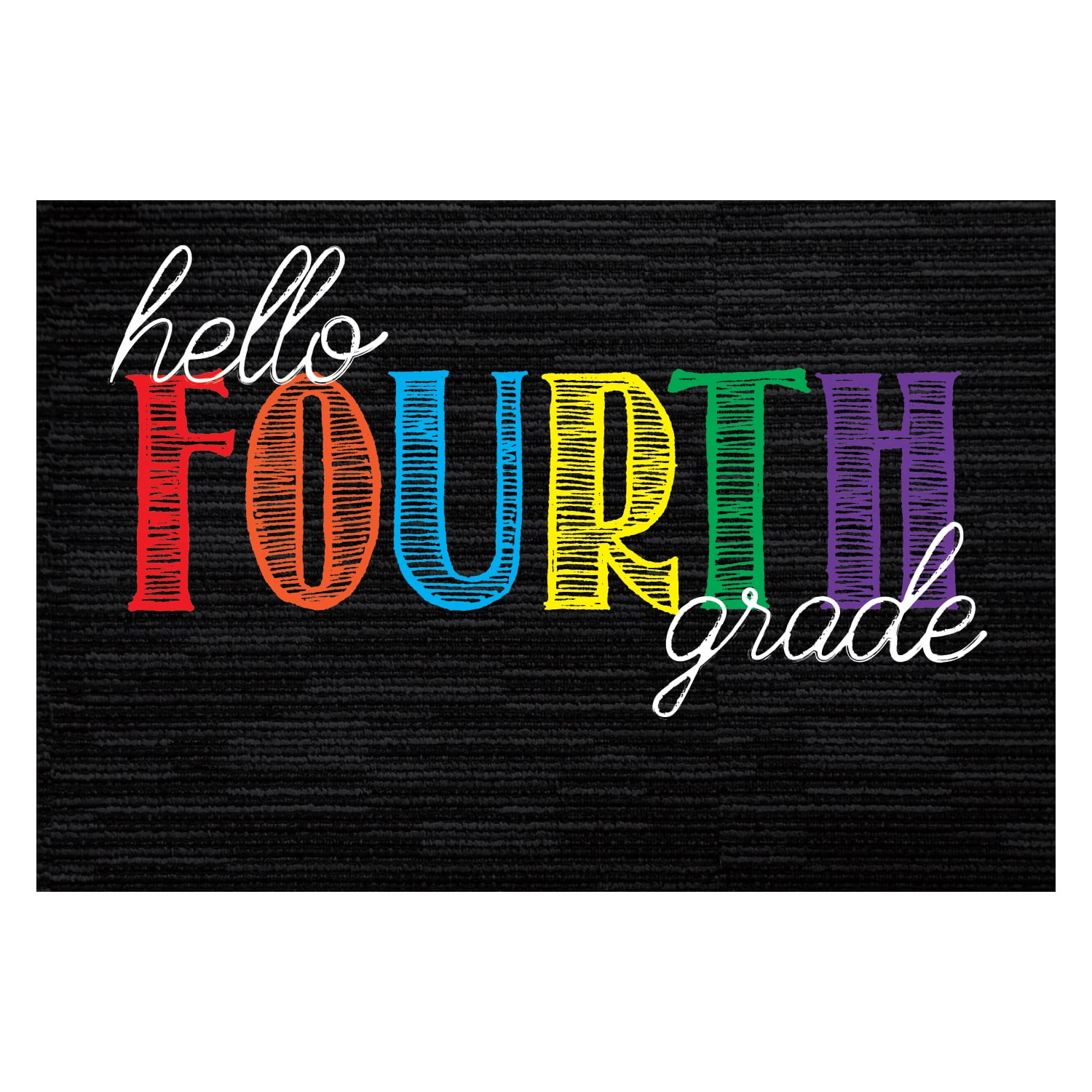 Personalized Planet 27x18 Hello Fourth Grade Doormat with Custom Teacher Name Printed on Black Rectangular 1/8” Thick Non Slip Mat for School Classroom or Home