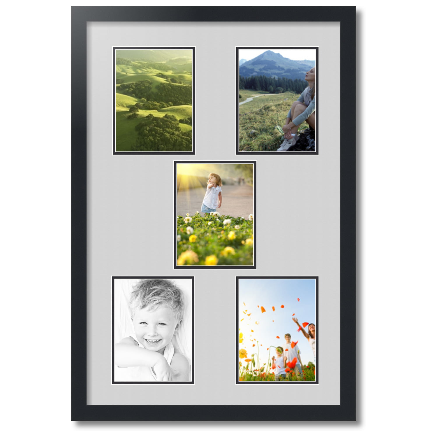 ArtToFrames Collage Photo Frame Double Mat with 2-6x8 Openings and Satin Black Frame 
