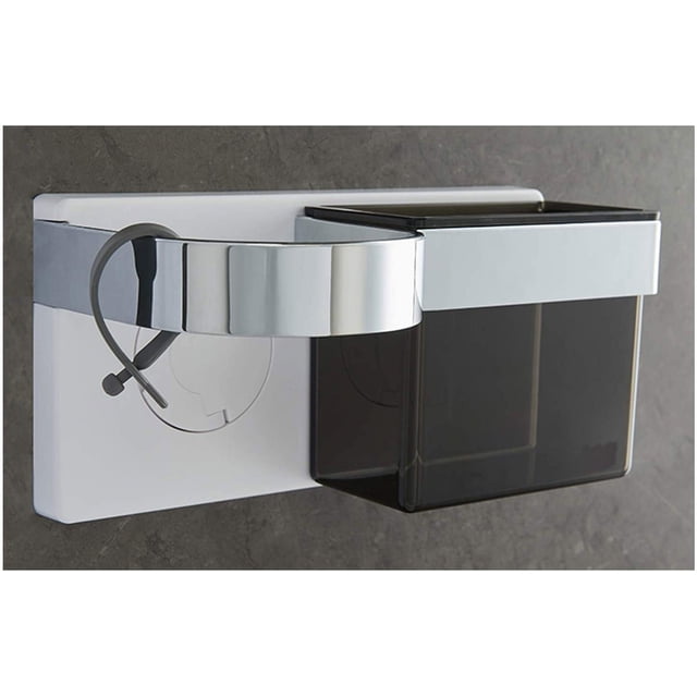 Soporte de pared autoadhesivo para secador de pelo y plancha, con espacio de almacenamiento, ABS, para cepillos y accesorios de peinado, adhesivo fuerte con clip de silicona para cable.