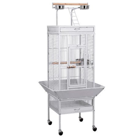 61'' White Rolling Metal Bird Cage w/ Playtop for Cockatiel, Lovebird & (Best Cage For Gh5)