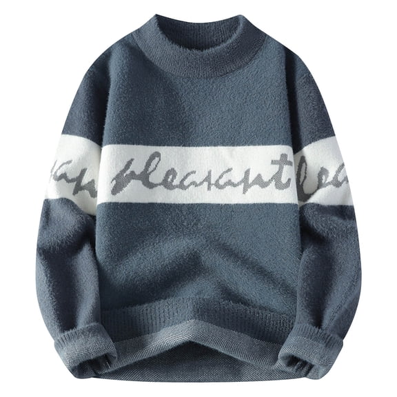 Alkepwun Men's Casual Pullover Sweater Letter Print Pound Neck Long Sleeves Unisex Casual Sweater Tops