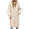 thumbnail image 6 of Women's 2025 Long Puffer Hooded Coat, Knee-Length Thickened Winter Jacket, Oversized Quilted Parka, Loose Fit Warm Coat, Casual Winter Outerwear Beige L, 6 of 7