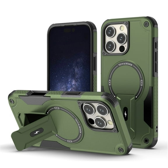 for iPhone 16 Pro Max 6.9-inch Case [Compatible with MagSafe] Built in Invisible Stand, Military Grade Shockproof Soft TPU Protective Cover Case,Green,For iPhone 16 Pro Max