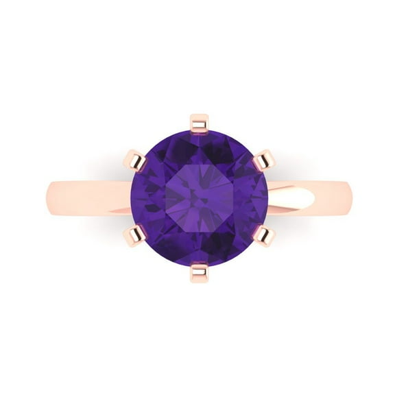 3.0ct Round Cut Purple Natural Amethyst 14k Pink Rose Gold Engraving Statement Bridal Wedding Solitaire Designer Ring Size 7.5