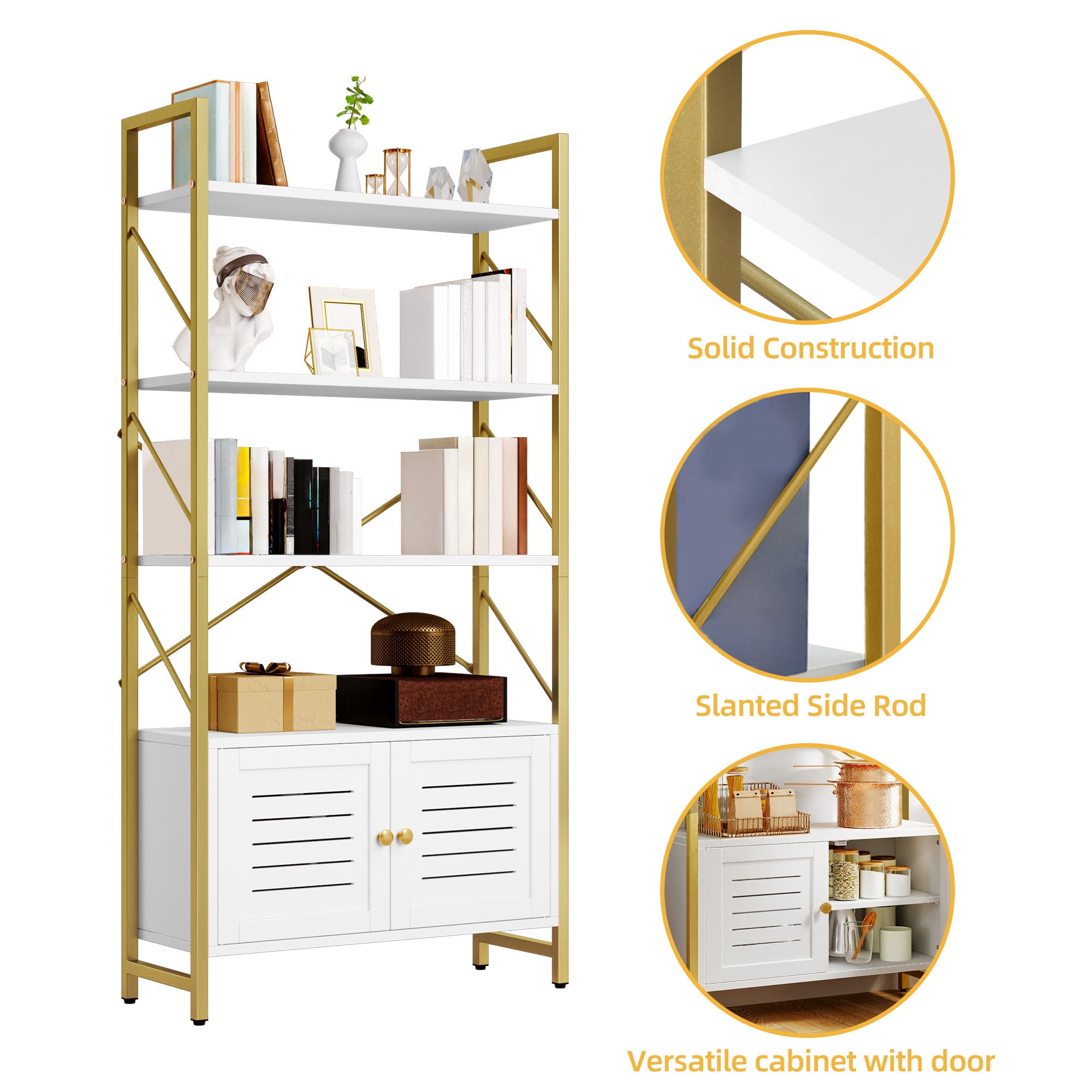 Uforic 5 Tier Bookcase with Doors, Freestanding Bookshelf with Storage Cabinet for Home Office