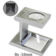 Hawk 8x Brass Folding Magnifier Loupe | 1.25" (3.2 cm) Tall & 5/8" (1.6 cm) Diameter Lens | Built-in Measuring Tool | For Linen Thread Count