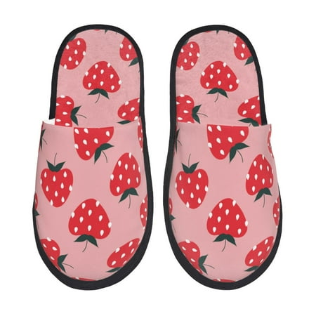 

Slippers for Women Men cartoon strawberries print Warm Womens Mens House Shoes Bedroom Slippers Fuzzy Memory Foam Slippers Winter House Indoor Shoes Aesthetic Dorm Slippers