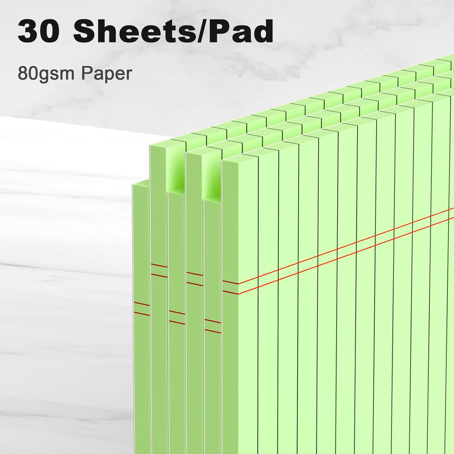 AllWays Plaza Green Legal Pad Note Pads 8.5 x 11 inch, Wide Ruled Clear Print Writing Pads 30 Sheets/Pad, 20lb Colored Paper, Perforated Notepad with Sturdy Back (3 Pads Green)