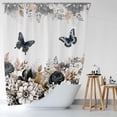 thumbnail image 3 of Black White Floral Shower Curtain Flower Butterfly Shower Curtains with Metal Hooks Vintage Rustic Dark Floral Leaf Plant Bathroom Curtain 72×72 Inch Waterproof Fabric Bath Curtain for Bathroom Decor, 3 of 6