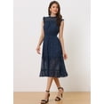 thumbnail image 4 of Vestido casual de gasa para mujer, sin mangas, cintura ahumada, dorado, estrellas metálicas, vestidos de fiesta Azul oscuro M, 4 of 6