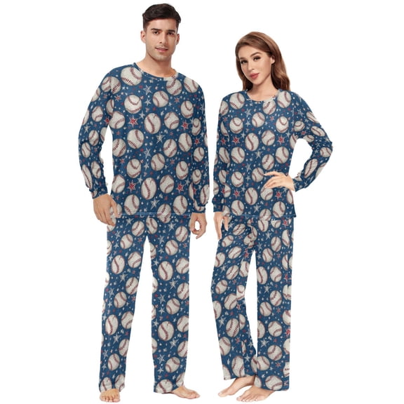 Matching Pajamas for Couples Sports Retro Baseball His and Hers Pajamas Sets Soft Long Sleeve Sleepwea
