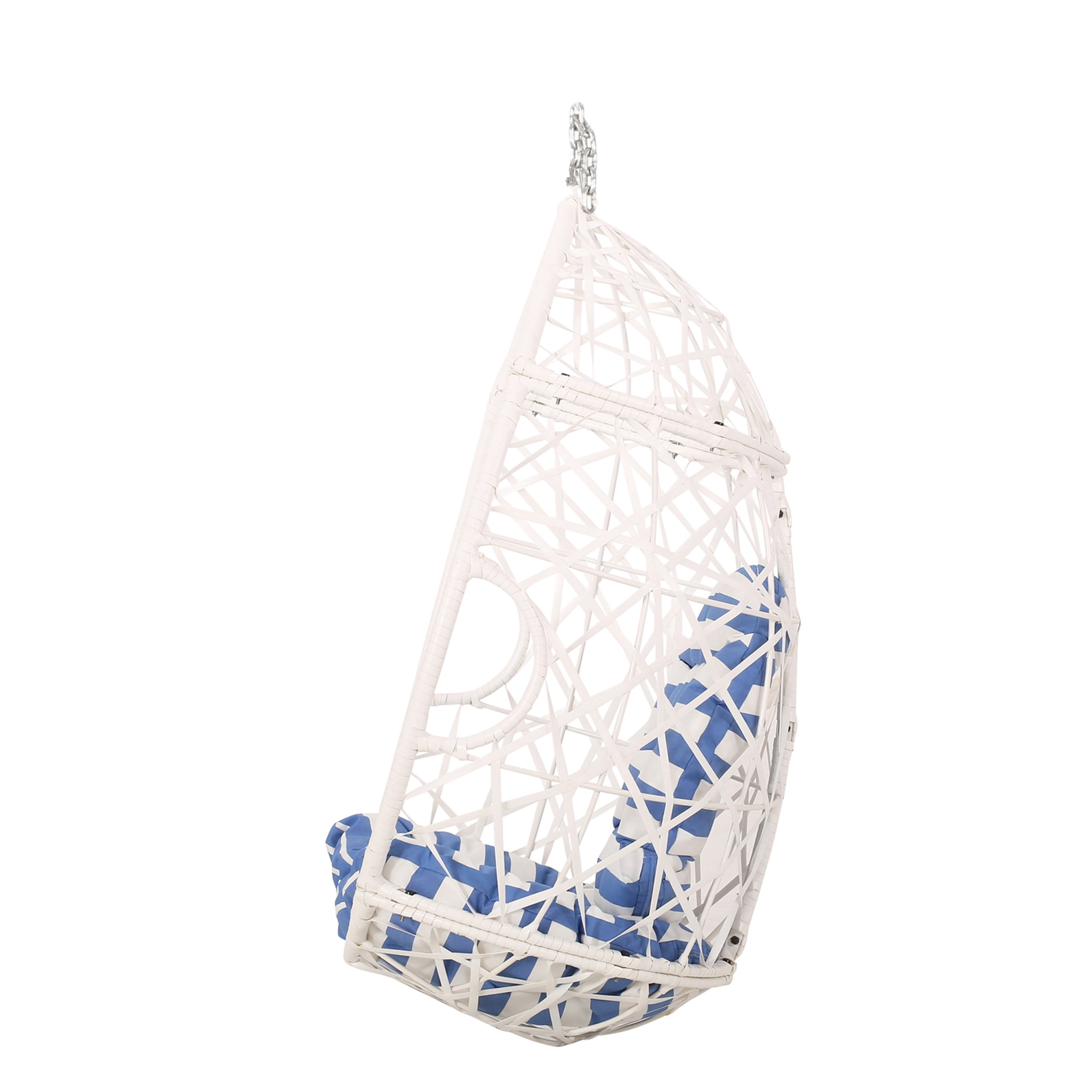Vienna Wicker Outdoor Hanging Egg Chair, White, White and Blue