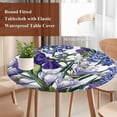 thumbnail image 4 of Spring Flowers Round Tablecloth, Fitted Table Cover with Elastic for 55"-60" Round Tables, Purple Hydrangea Orchid Floral Country Table Cloth Outdoor Indoor Dinning Party Waterproof Tablecloths, 4 of 7