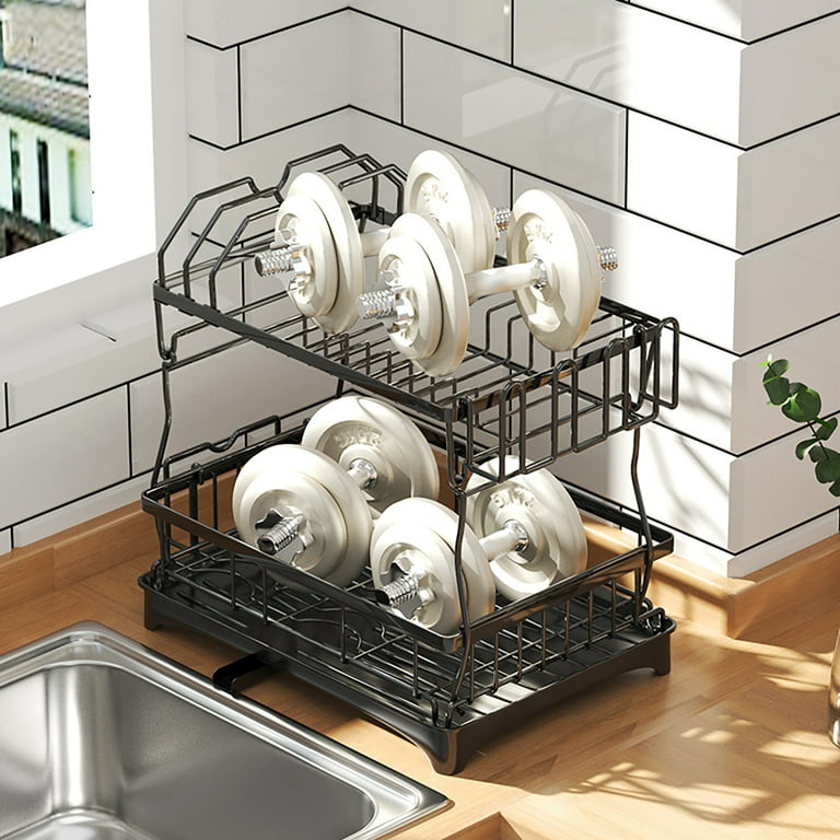 KINGRACK Extendable Dish Rack, Stainless Steel Dish Drying Rack for Kitchen Counter, Space Saver for Smaller Household, Black