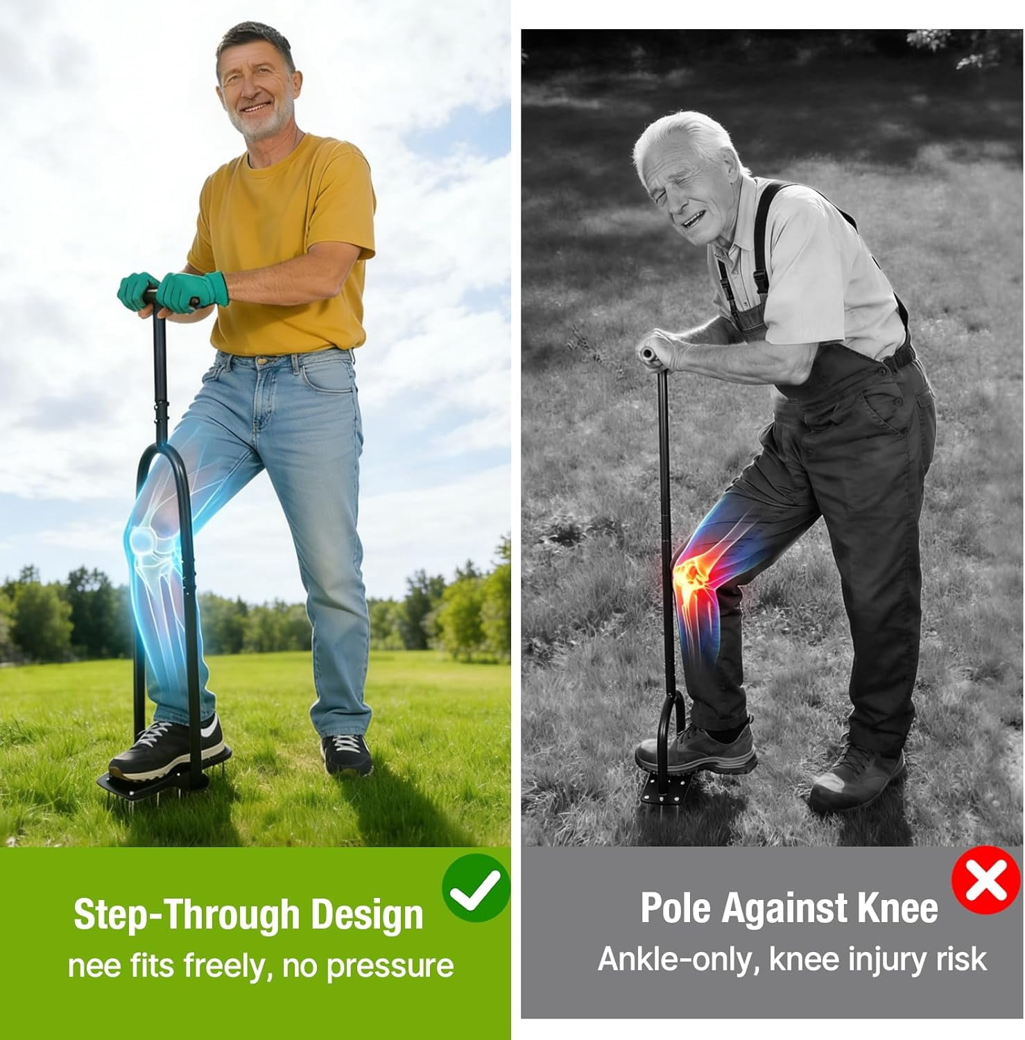 Lawn Aerator Tool, Step-Through Design Manual Yard Aerator, Full Foot Pedal for Joint-Friendly, Ergonomic Leg Force Grass & Soil Aeration, Garden Care, 15 Spike Hand