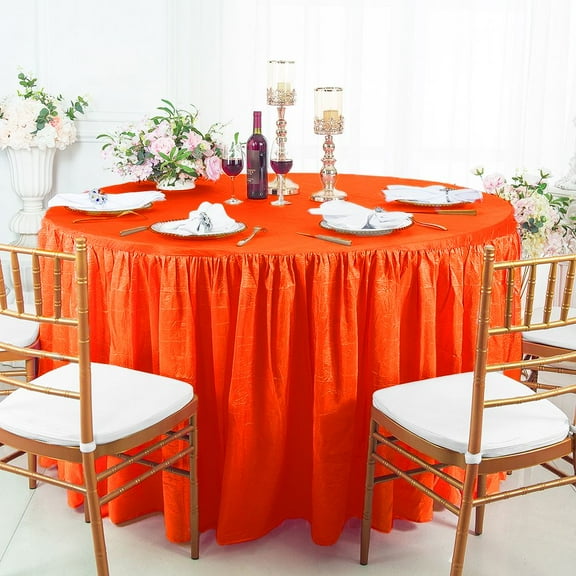 Wedding Linens Inc. 72"W x 30"H Round Ruffled Fitted Crushed Crinkle Taffeta Tablecloth Table Cover Linens With Skirt - White