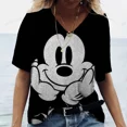 thumbnail image 2 of Camiseta de mujer con estampado de dibujos animados de Disney Mickey Mouse, holgada, de verano, de manga corta, con cuello en V, estilo kawaii, ropa de feminidad, 2 of 5