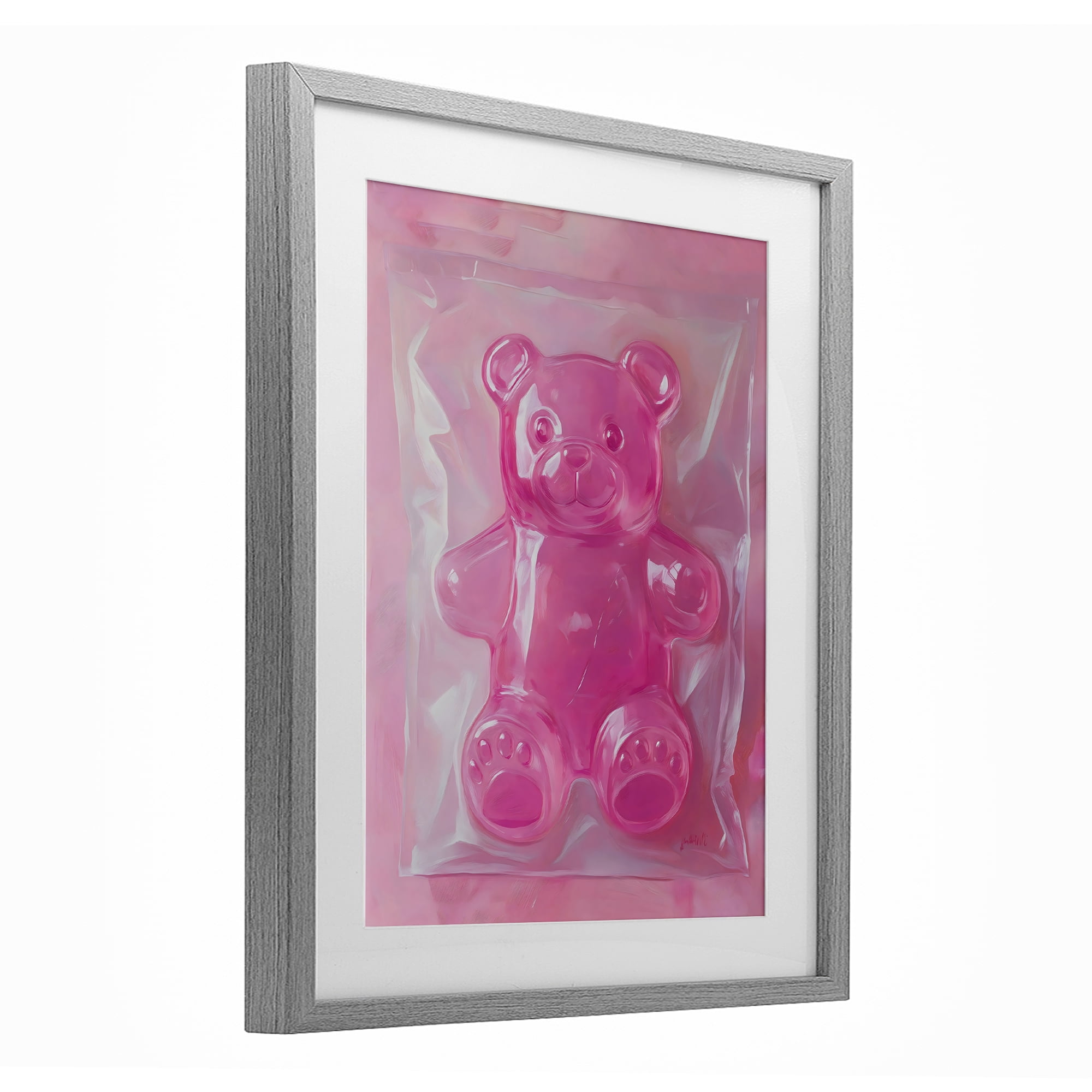 Stupell Industries Pink Gummy Candy Bear Gray Framed Print Under Glass, design by The Prints Vibe