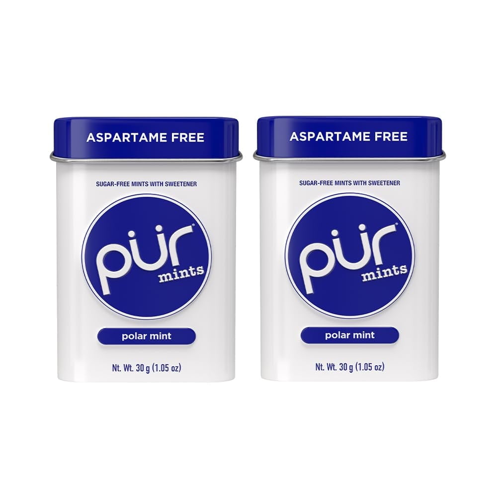PUR Mints | Aspartame Free Mints | Made with Xylitol | Sugar Free Vegan Gluten-Free & Keto Friendly | Natural Polar Mint Flavored Mints 30 Pieces (Pack of 2)