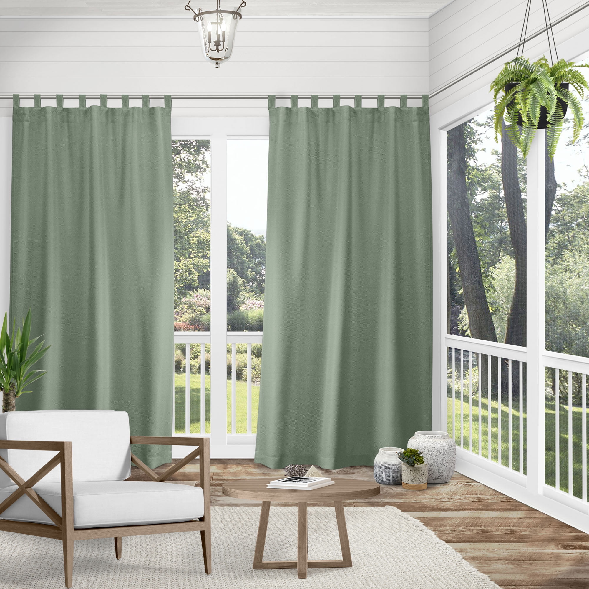 Exclusive Home Cabana Solid Indoor/Outdoor Light Filtering Hook-and-Loop Tab Top Curtain Panel Pair, 54"x120", Seafoam
