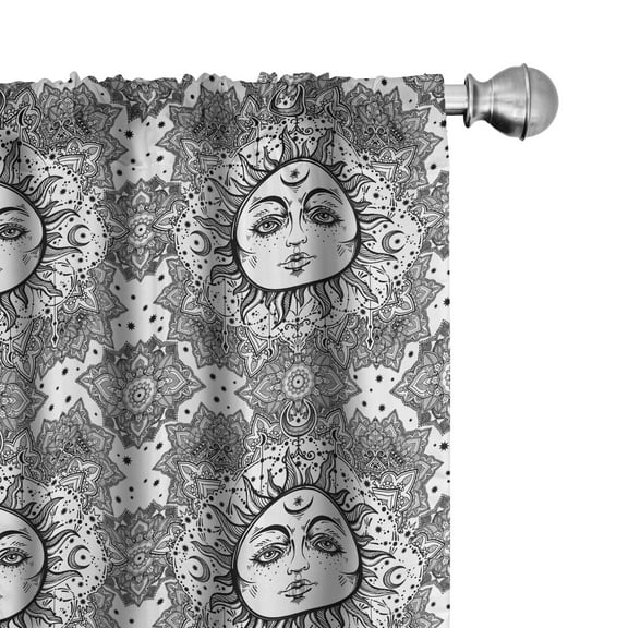 Ambesonne Astrology Curtains, Floral Mandala Boho, Pair of 28"x63", White Black