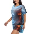 thumbnail image 2 of Haiem Red And Blue Fire Mountains Pattern Pajama Set for Women 2 Piece Lounge Set Short Sleeve Tops and Shorts Soft Sleepwear-Medium, 2 of 7