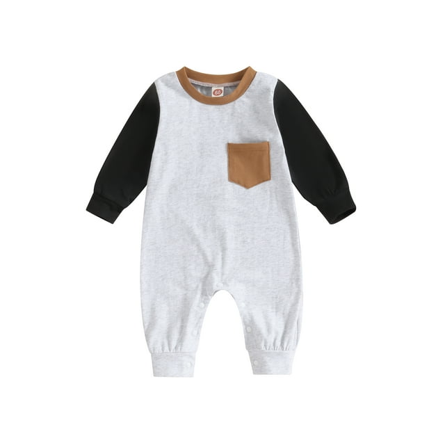 Gupgi Infant Boy Long Sleeve Romper 0-2Y Baby Contrast Color Pocket Jumpsuit Fall Winter Clothes