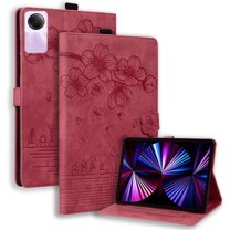XYX Case for Xiaomi Redmi Pad SE 11.0 inch 2023 Released, Cherry Blossom Cat PU Leather Folio Stand Magnetic Shockproof Protective Cover (Red)