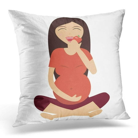 USART Pregnant Beautiful Girl Eats Apple After Training Fitnes for Women Healthy Pregnancy Food Way of Life Pillows case 18x18 Inches Home Decor Sofa Cushion