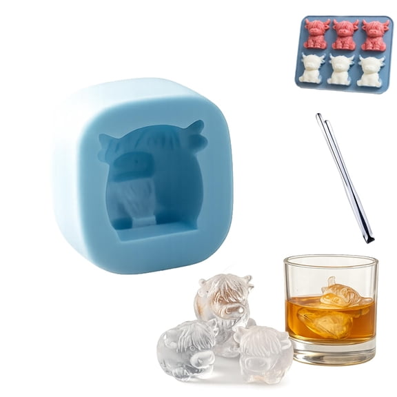 Mini Highland Cow Ice Cube Mold - Highland Cow Silicone Tray, Cute 3D Ice for Whiskey,Cocktails, Beer & Drinks, Reusable Novelty Cow Easter Molds