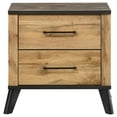 thumbnail image 2 of Wemy Nightstand with 2 Drawers- Metal Legs- Weathered Brown Pine Wood, 2 of 6