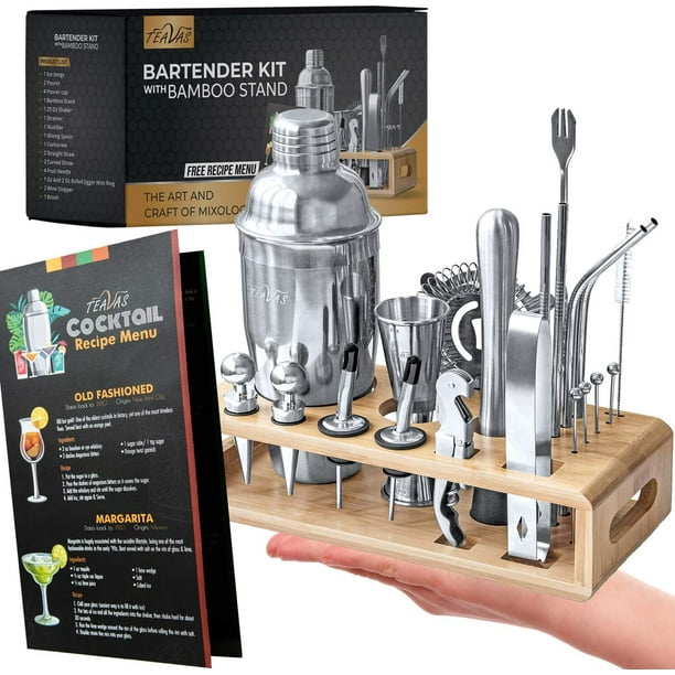 Kalrin Bartender Kit, 25-Piece Cocktail Shaker Set Stainless Steel Bar  Tools with Acrylic Stand, Full Bartender Accessories 