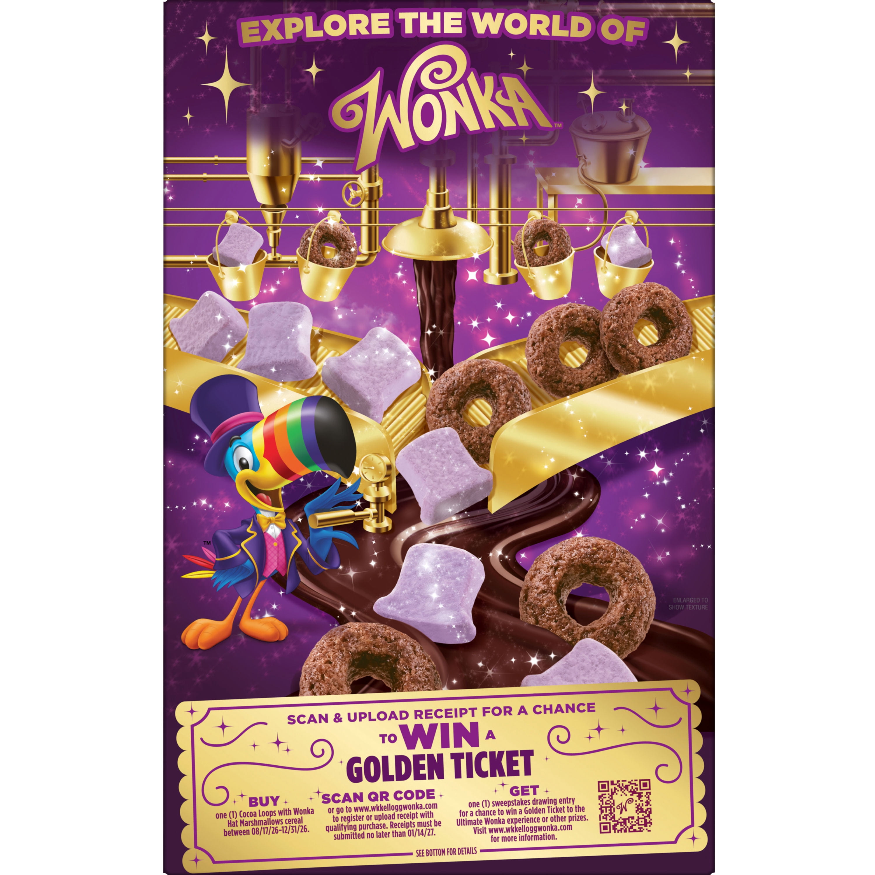 Kellogg's Cocoa Loops Cereal with Wonka Hat Marshmallows, Good Source of Fiber, 13.3oz
