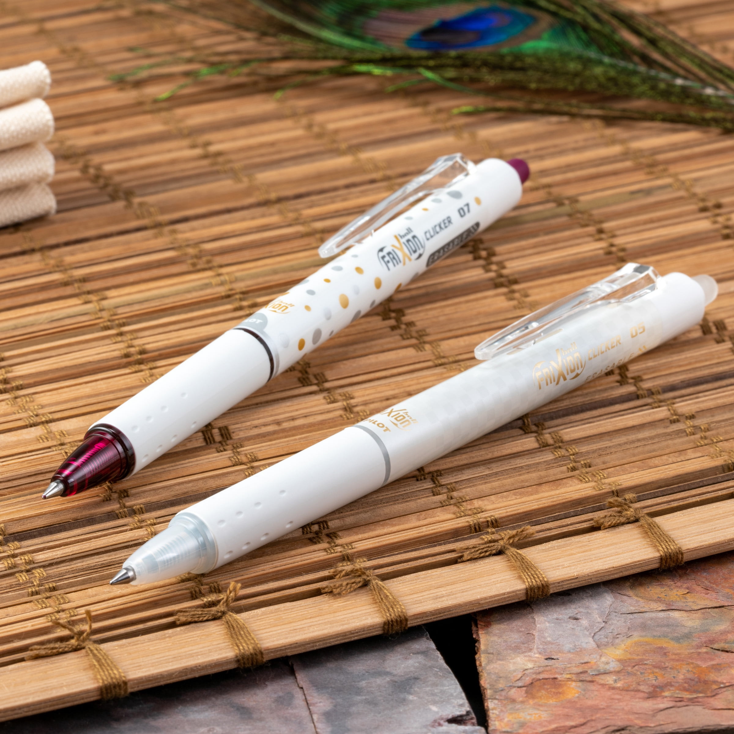 Pilot FriXion Clicker Erasable Gel Pens, 0.7mm Fine Point, Black Ink, White Barrel, 12 Pack